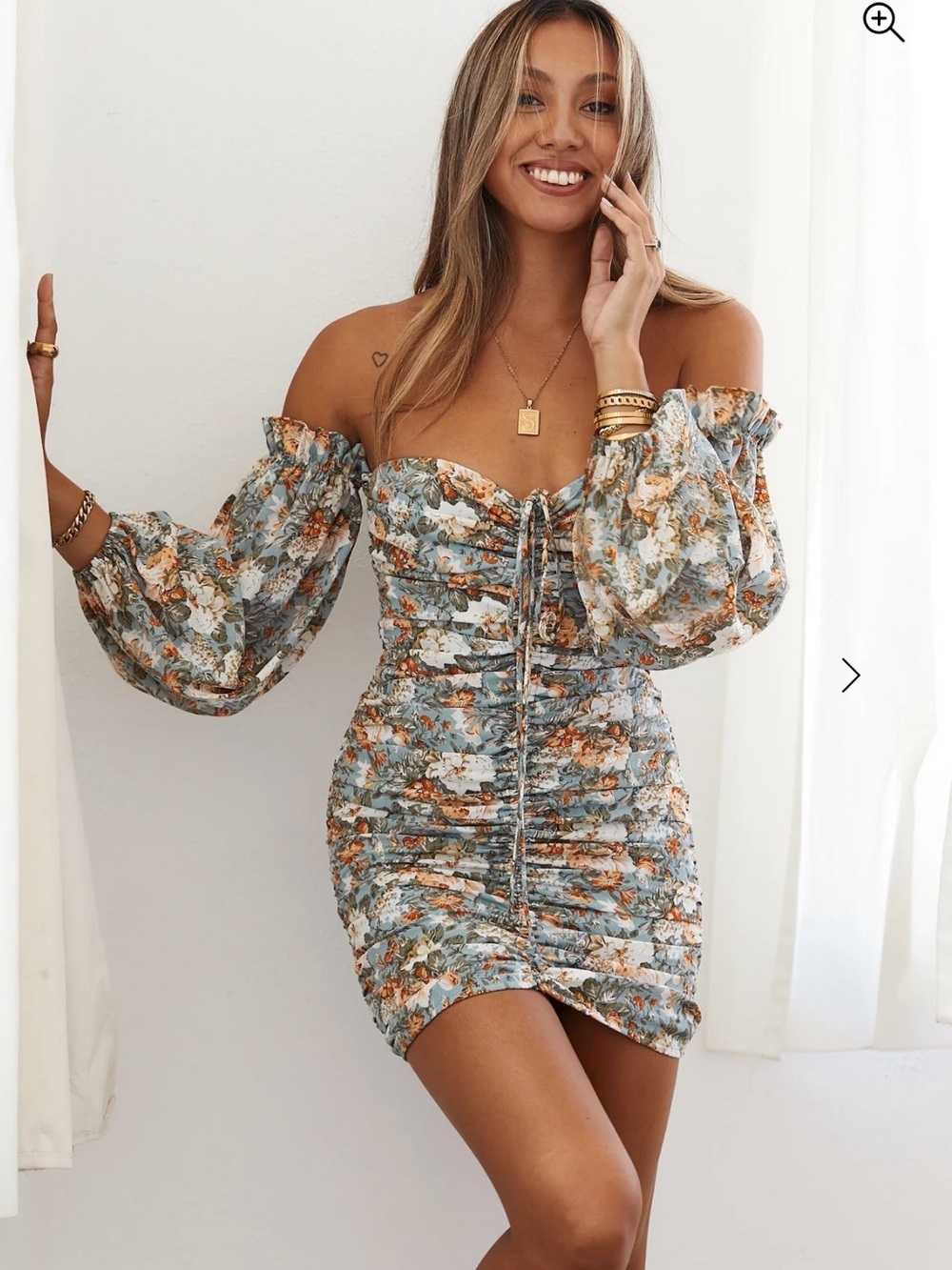 NWT Hello Molly Basque Country Sage Floral Puff-Sleeve Mini Dress XS Size 2